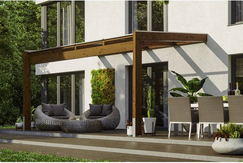 SKANHOLZ Terrassenüberdachung Novara aus Polycarbonat in Nussbaum Braun, Breite: 450 cm - Bild 1