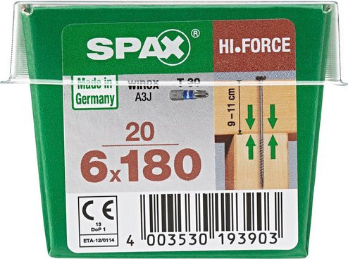 Spax Holzbauschraube mit Torx-Antrieb aus Stahl, Farbe Silber, Durchmesser: 6 mm, Länge: 180 mm, 20 Stück - Bild 1