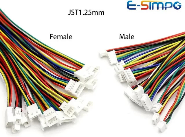 E-SIMPO JST 1.25 Stecker Set mit 10 Paaren Männlich und Weiblich in verschiedenen Polzahlen 2P bis 6P, Mehrfarbig, Kabellänge: 20 cm - Bild 1