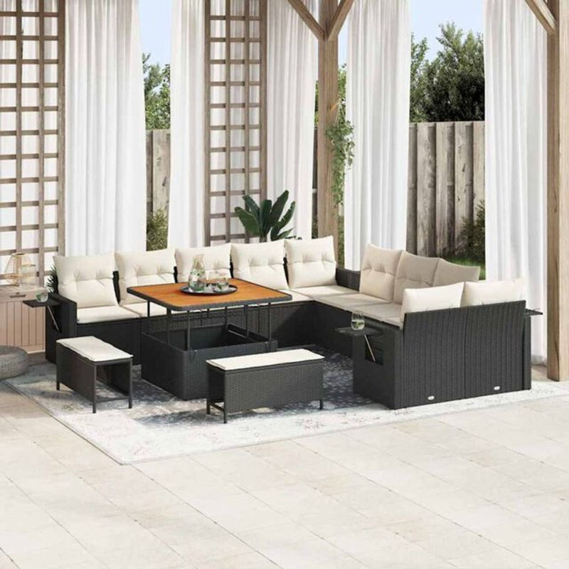 Vidaxl Garten-Sofa-Set aus Poly-Rattan mit Speicherfunktion in Schwarz, 13-teilig, modernes Design - Bild 1