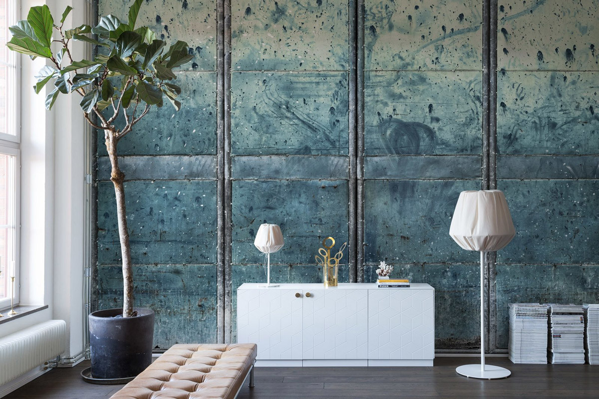 Rebel Walls Mural Metal Gradient Wandbild in Blau mit abstraktem Design - Bild 1
