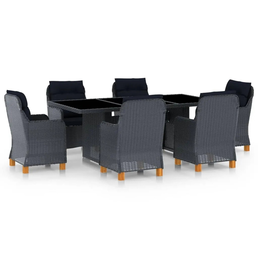 vidaXL 7-tlg Garten-Essgruppe aus Poly Rattan mit Auflagen in Anthrazit Modell 5 - Bild 2