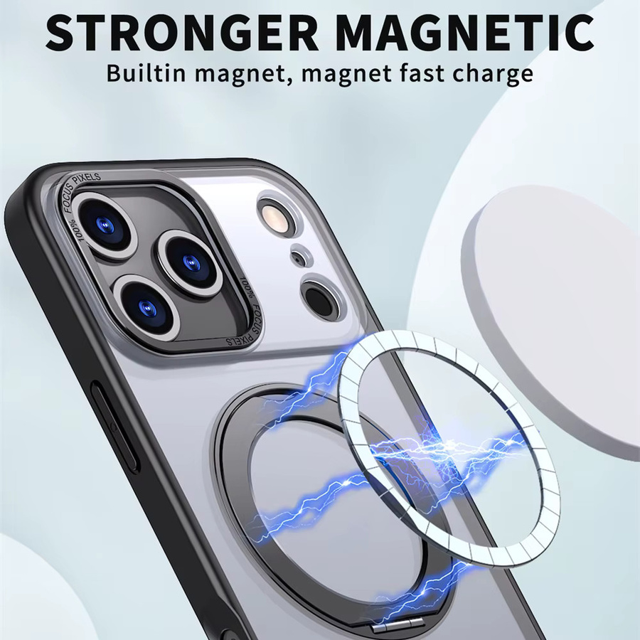Vyimc Magnetische iPhone Hülle mit rotierendem Ring und Faltständer, Transparent oder Blau, inklusive Objektivschutz und Acrylabdeckung für iPhone 17, 16 Pro Max, 15, 14, 13, 12 und 11 - Bild 3