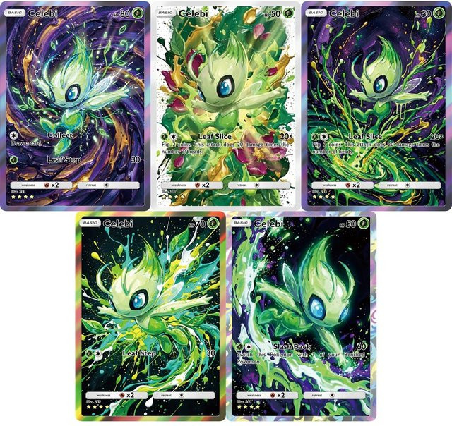 Potdemiel Pokémon Celebi Aquarell-Stil Holo Karten, 5-teiliges Set - Bild 1