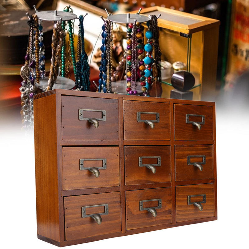 Neoglint Vintage Holz Desktop Storage Box in Braun mit mehreren Schubladen für Schmuck und Zubehör - Bild 8