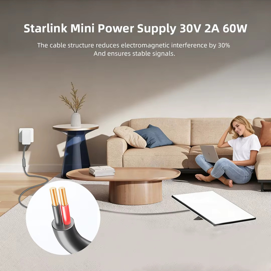 Starlink Mini Netzteil Adapter mit EU-Stecker, 60W Schnellladegerät, 30V 2A, weiß - Bild 4