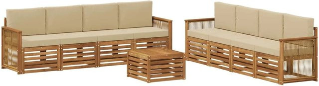 vidaXL Sofagarnitur aus Massivholz Akazie mit 9 Kissen in Natur-Beige - Bild 1
