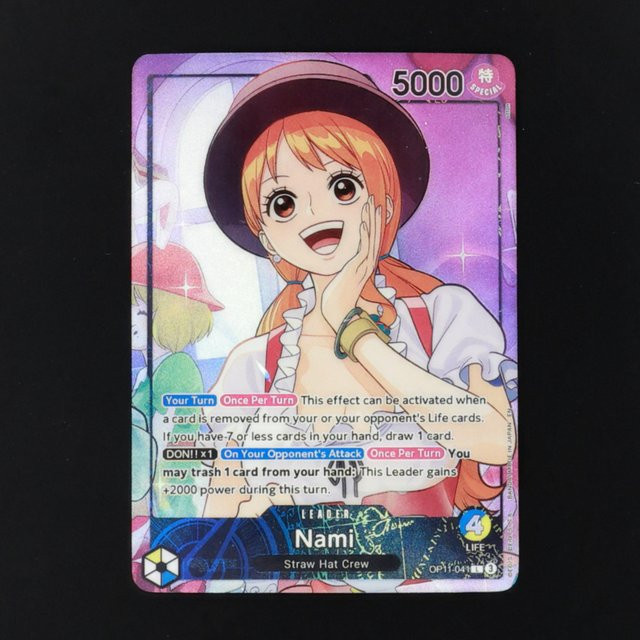 One Piece TCG Nami Promo Leader-Karte, Englisch, Blau Gelb, Folienveredelte Texturkarte - Bild 1
