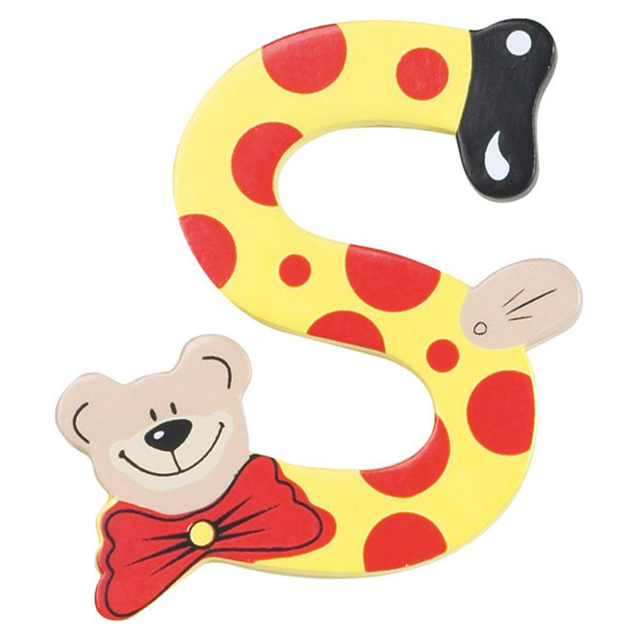 Playshoes Holzbuchstabe S Bär in Rot und Gelb mit Klebefläche - Bild 1