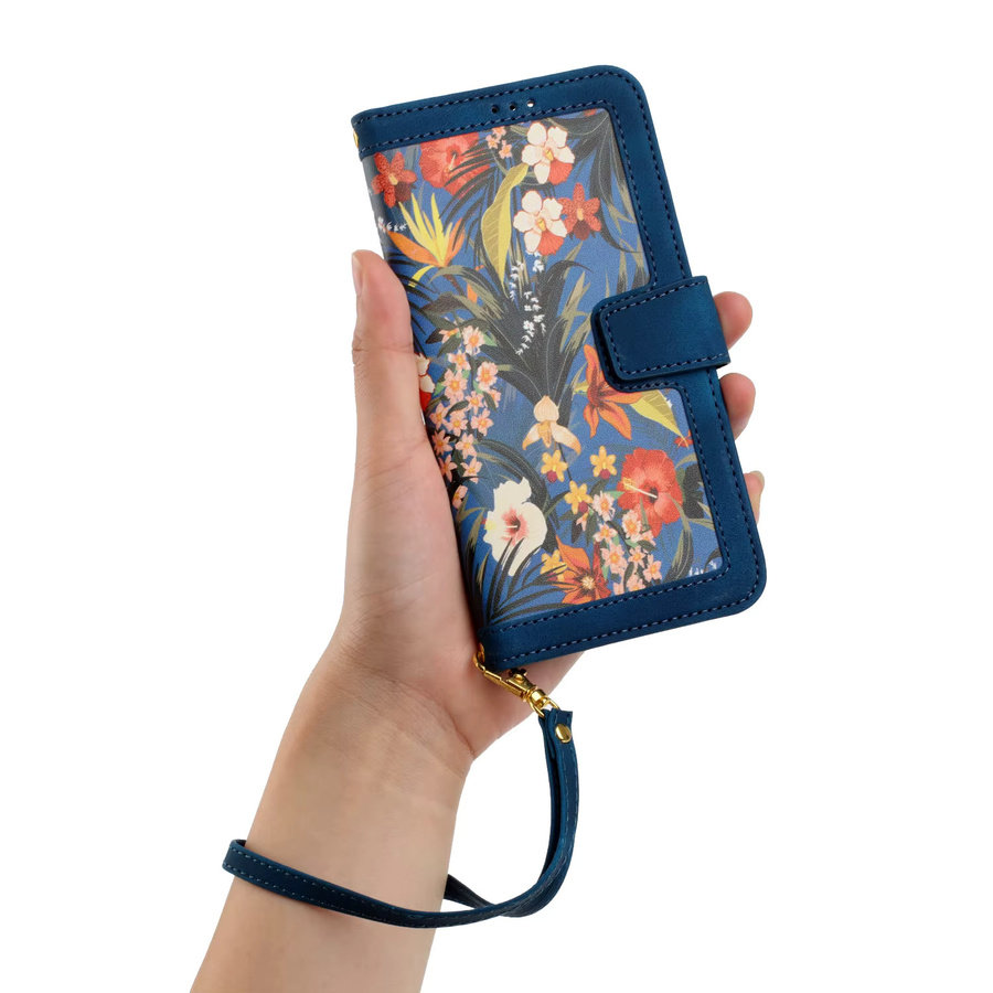 Leder-Handyhülle mit Blumen-Kunstmotiv für Samsung Galaxy S25 S24 S23 S22 S21 S20 FE A06 A16 A26 A36 A56 in Schwarz und Mehrfarbig - Bild 3