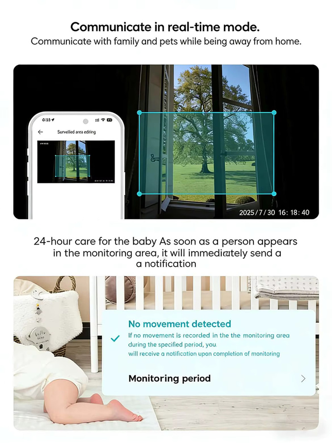 PEGATAH O-Kam Pro WLAN Innen-Babyüberwachungskamera mit 5MP, 2,4G/5G Dualband, Farb-Nachtsicht, Menschenverfolgung und PTZ-Funktion, Weiß - Bild 3