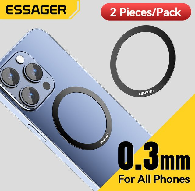 Essager Magnetische Metallringe 0,3 mm für iPhone und Samsung MagSafe kompatible Sticker in Schwarz, 2 Stück - Bild 1
