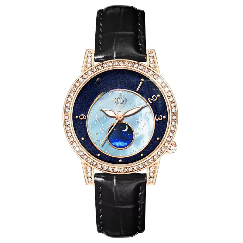 Armbanduhr Quarz, Leder, Roségold, Damen, wasserdicht - Bild 3