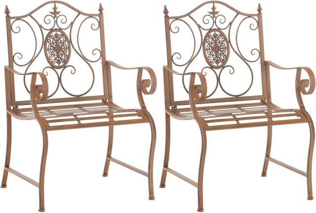 DELUKE 2er Set Gartenstühle AUSTIN aus Metall in Antik Braun mit Armlehnen, B/T/H: 62 x 53 x 94 cm - Bild 1