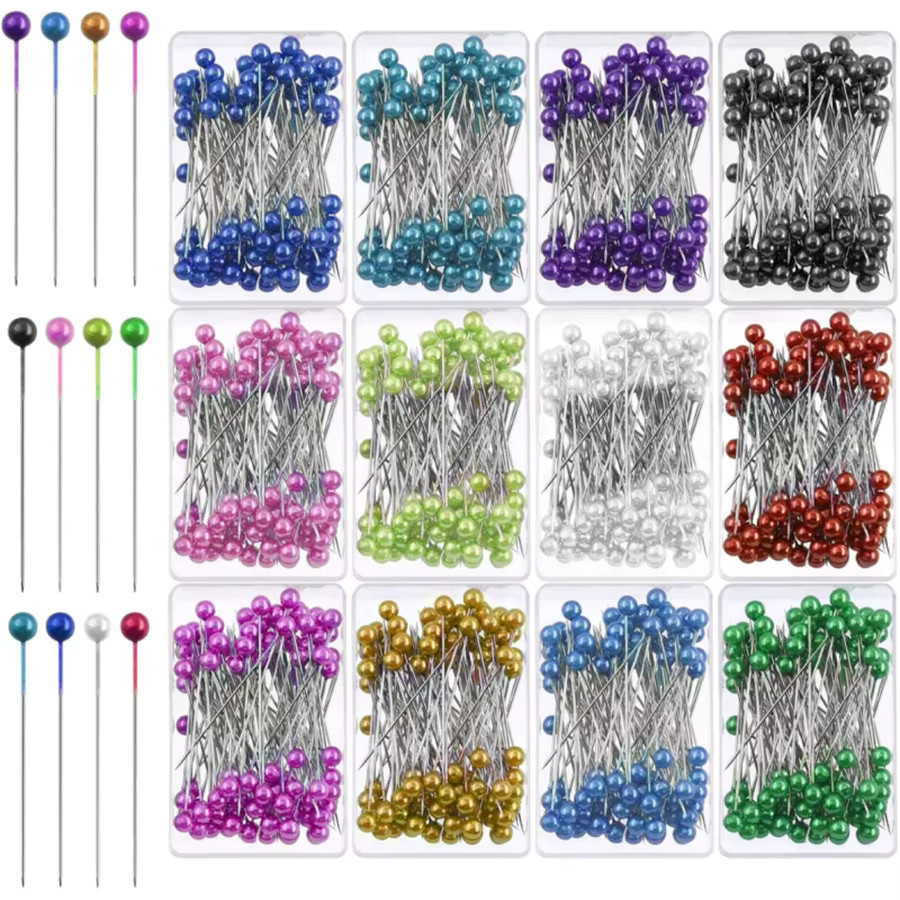 100 Stück Perlkopf-Nähnadeln aus Metall in Schwarz und Multicolour mit Aufbewahrungsbox für DIY-Handarbeitsprojekte, Breite: 3,2 cm - Bild 2