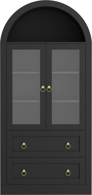 Merax Aufbewahrungsschrank mit Glastüren in Schwarz, B/T/H: 80 x 36 x 170 cm - Bild 1