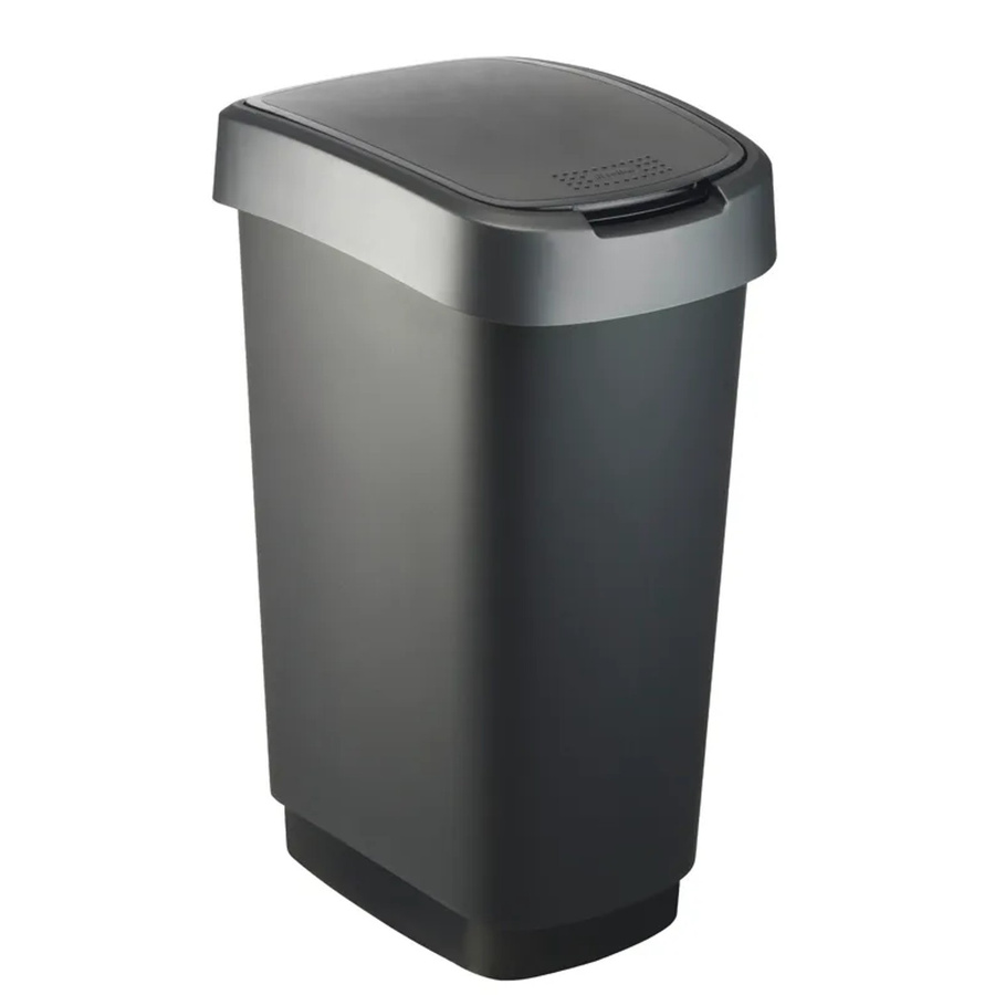 PROREGAL Klassischer Abfalleimer für Innenbereich aus Kunststoff, Schwarz-Silber, 50 Liter, H x B x T: 60 x 29,8 x 40 cm - Bild 2