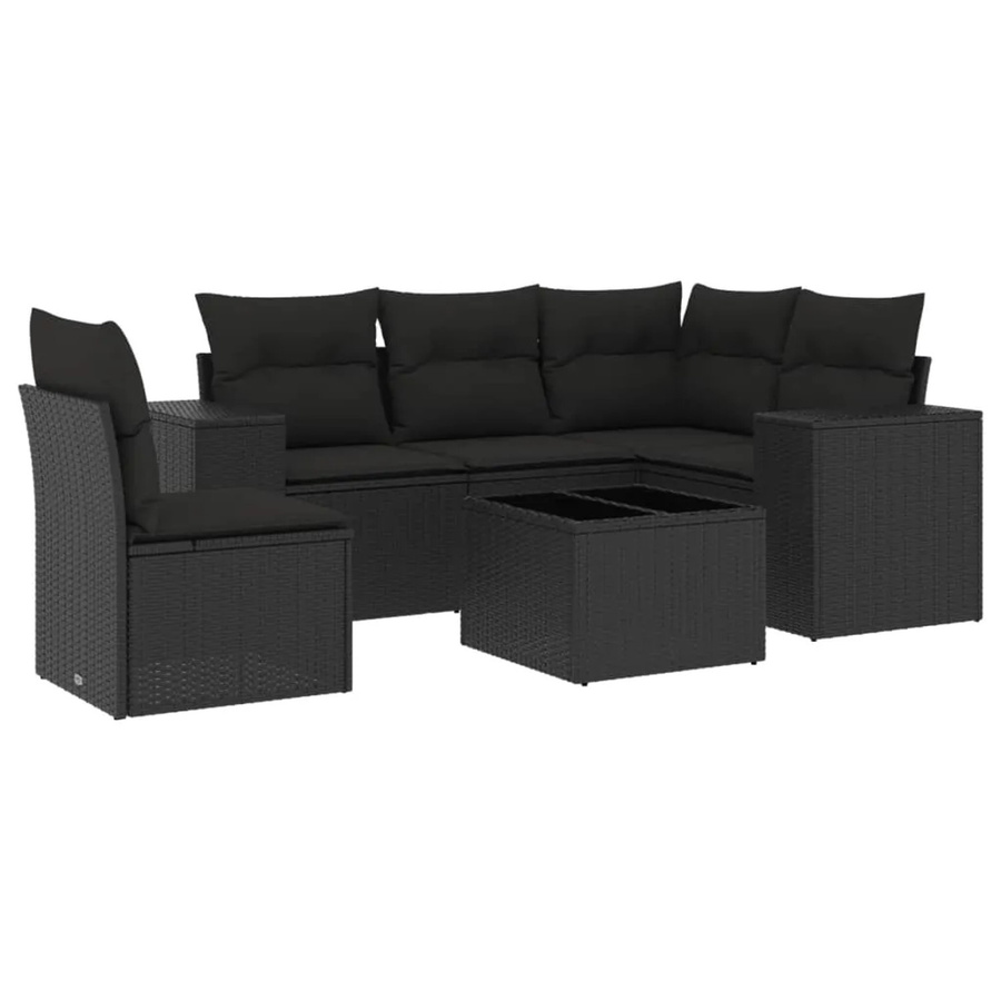 vidaXL 6-tlg Garten-Sofagarnitur in L-Form aus Poly-Rattan mit Kissen und Armlehnen, Schwarz - Bild 2