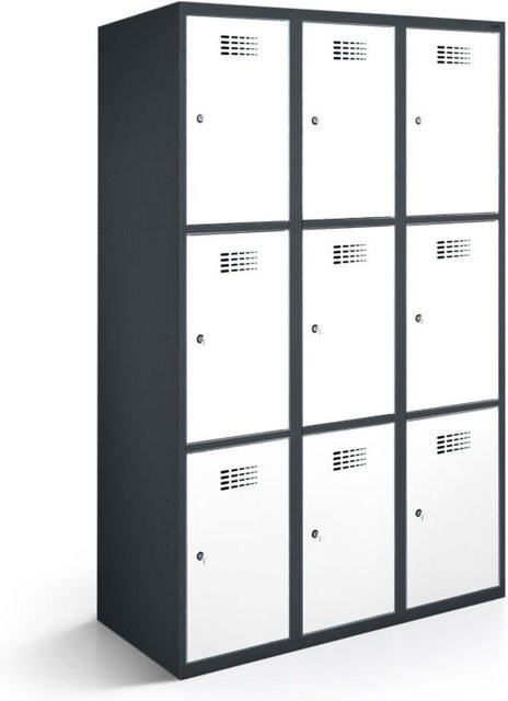 rotstahl Fächerschrank mit 9 Fächern in Anthrazitgrau und Weiß, B/T/H: 90 x 50 x 180 cm - Bild 1