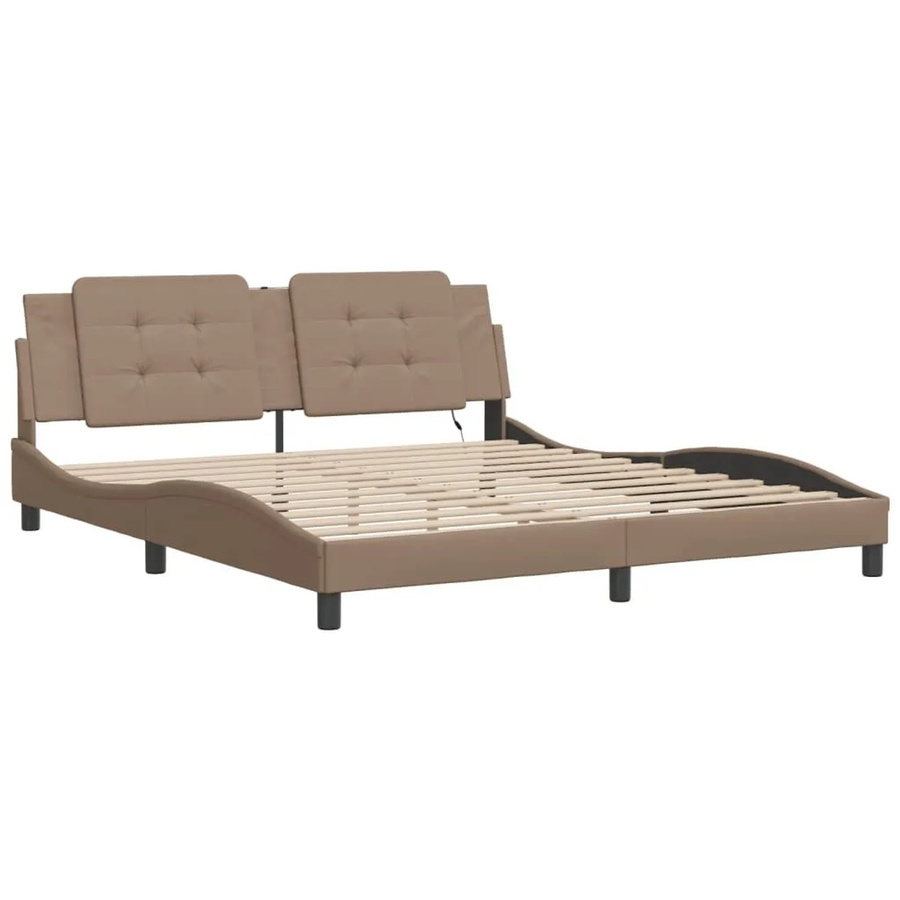 vidaXL Bettgestell Zadar in Cappuccino-Braun mit LED-Unterbettbeleuchtung und USB-Ladeport, B/T/H: 180 x 200 x 185 cm - Bild 2