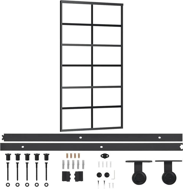 vidaXL Schiebetür aus ESG-Glas und Aluminium in Schwarz, B: 102 cm, H: 205 cm - Bild 1