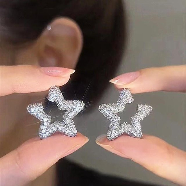 YIRAN Jewelry Ohrstecker, Stern, Zirkonia, Kupfer, Silber, Damen - Bild 1