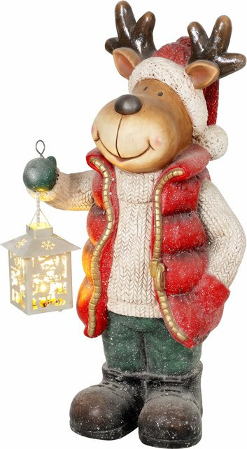 HOMCOM Weihnachtsdeko Figur Rentier mit Laterne und LED-Licht in Rot, Höhe: 52 cm - Bild 1