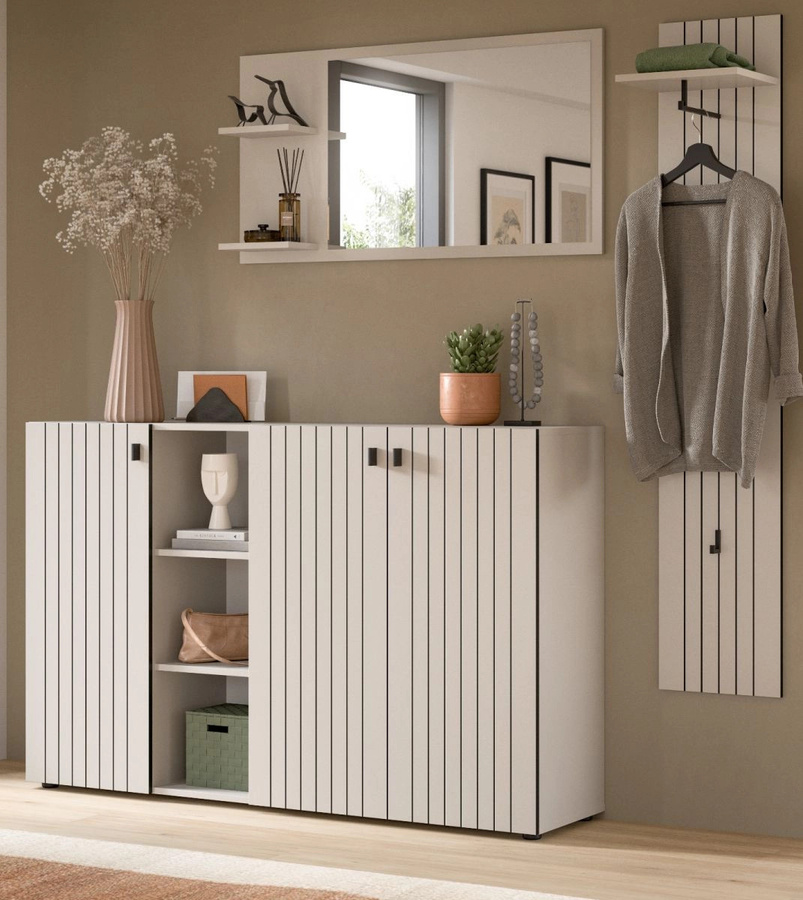 3-tlg. Garderobe Set Loreno von Inn.Furn in Kaschmir, modern mit Spiegel, Schuhschrank und Wandpaneel, Höhe: 196 cm - Bild 1