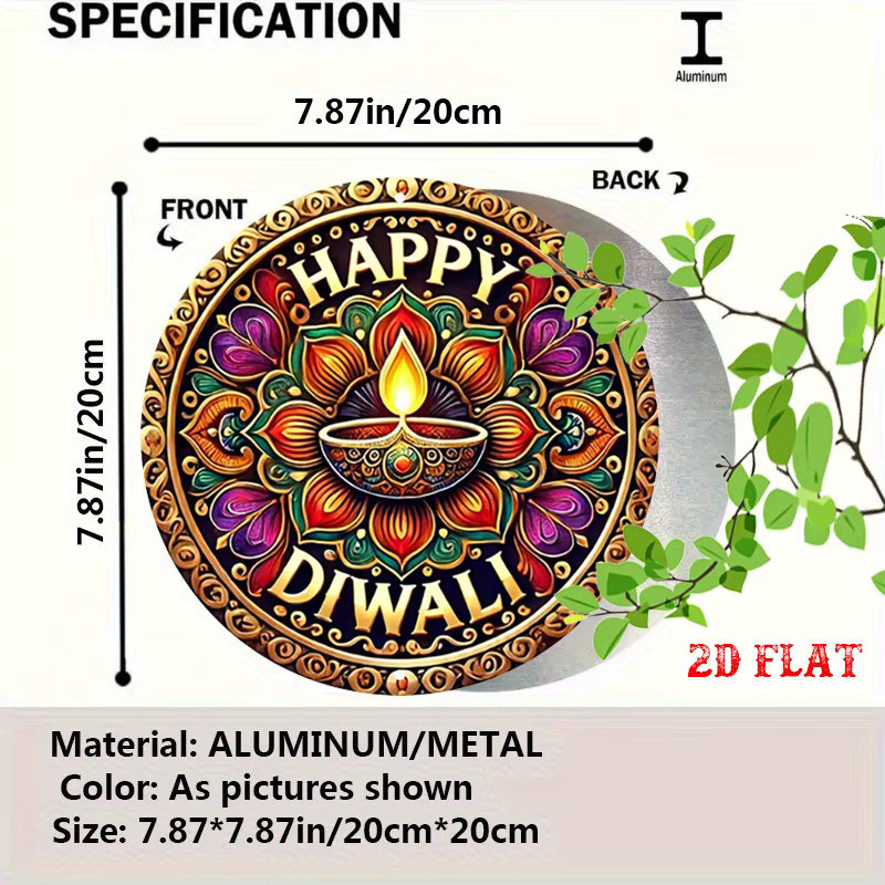 Potdemiel Happy Diwali Rundes Aluminiumschild mit Diya-Design und Mandala-Motiv, Mehrfarbig, Durchmesser: 19,99 cm - Bild 2
