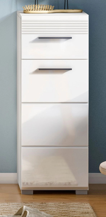 Badezimmer Kommode Leon in Weiß Hochglanz mit LED-Beleuchtung, Breite: 30 cm, Höhe: 79 cm - Bild 1
