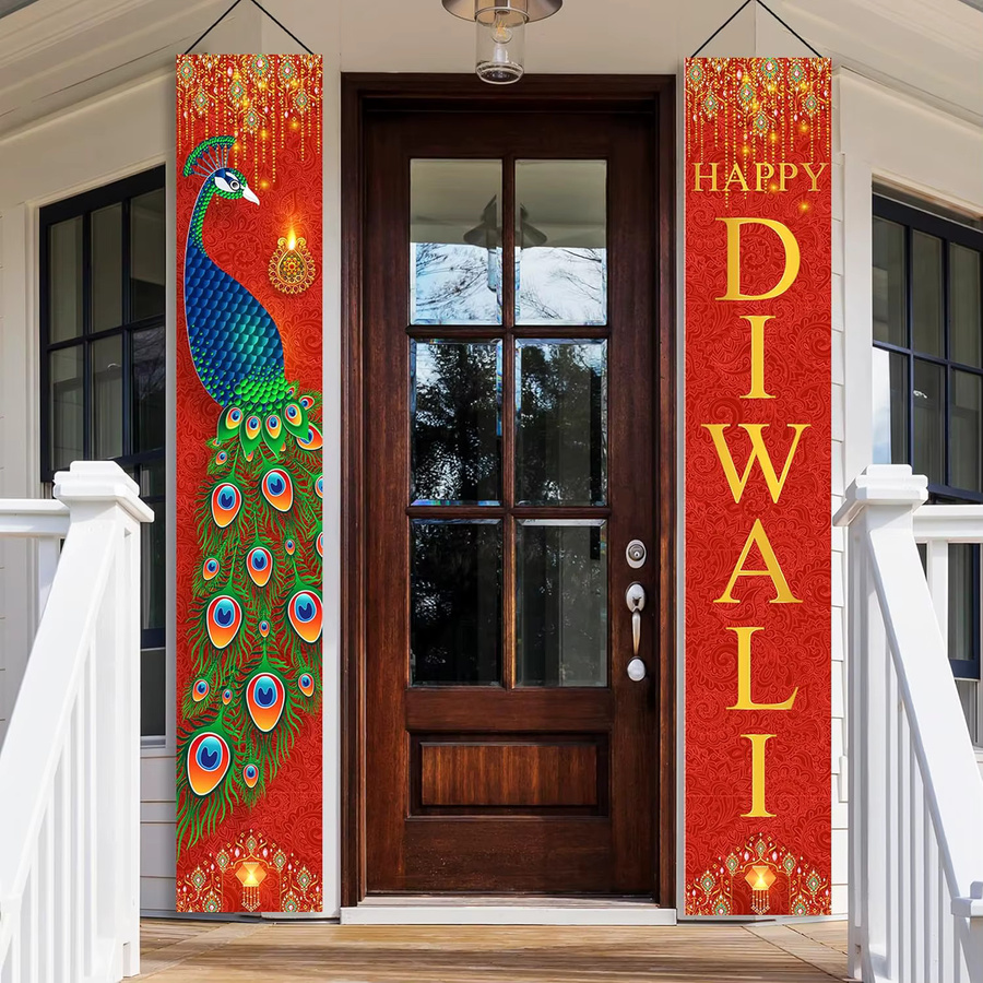 VIKAMA Diwali Türvorhang mit Pfauen-Motiv, bunter Hängehintergrund für Party und Veranda, B/H: 30 x 180 cm - Bild 3