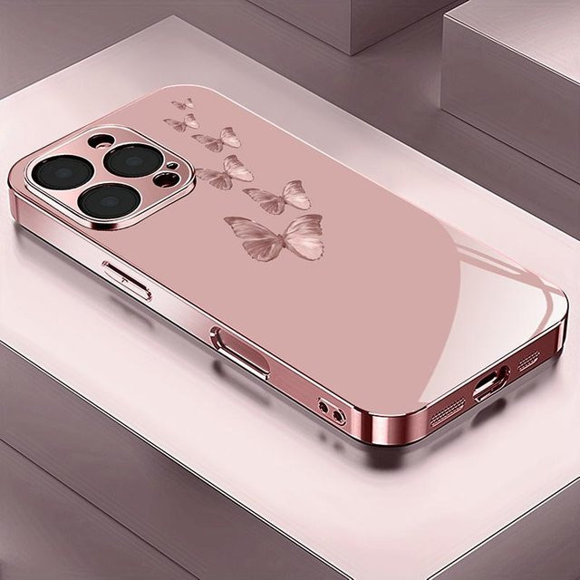 Rui Di Handyhülle mit Schmetterlingsmuster in Rosa aus gehärtetem Glas für iPhone 17 16 15 14 13 12 11 Pro Max und weitere Modelle - Bild 1