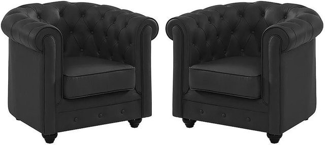 Vente-unique Chesterfield Sessel mit gerader Rückenlehne in Schwarz aus Kunstleder - Bild 1