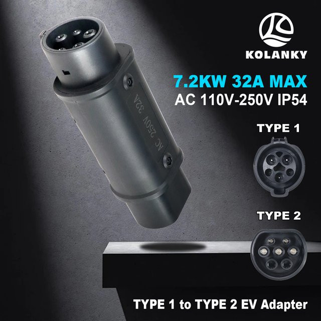 Kolanky Ladeadapter Typ 2 auf Typ 1 für Elektrofahrzeuge, 32 A, 7,2 kW, Schwarz - Bild 1