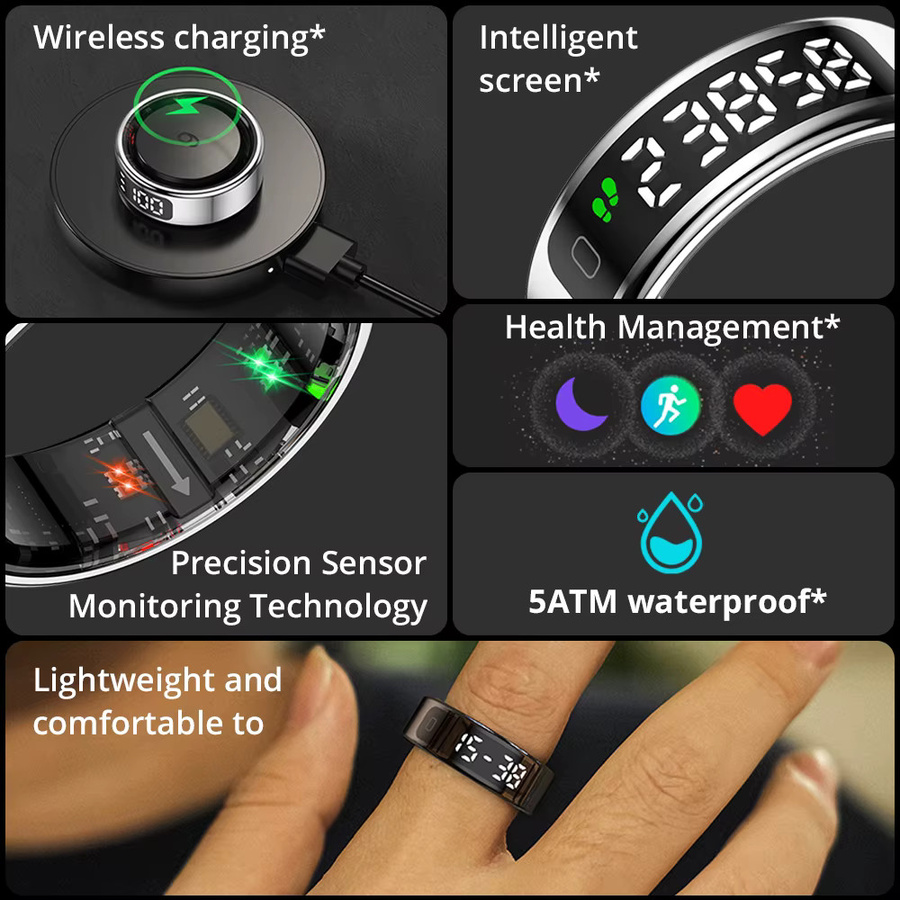 COLMI R12 Smart Ring mit Bildschirm und Touch, Schwarz, Unisex, 5 ATM wasserdicht mit Gesundheitsmanager und kabellosem Laden - Bild 2