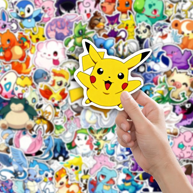 Bandai Pokemon Pikachu Aufkleber Set in Multicolor für DIY Dekoration von Skateboard, Handy und Kühlschrank, 50 Stück - Bild 1