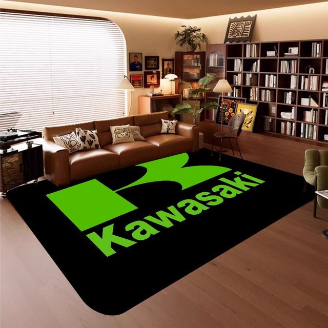 Kawasaki Druckteppich in Schwarz und Grün, rutschfester Teppich für Wohnzimmer, Schlafzimmer oder Kinderzimmer - Bild 1