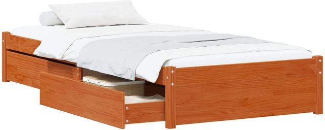 vidaXL Bettrahmen aus Kiefernholz mit 3 Schubladen in Wachsbraun, B/T/H: 90 x 200 cm - Bild 1