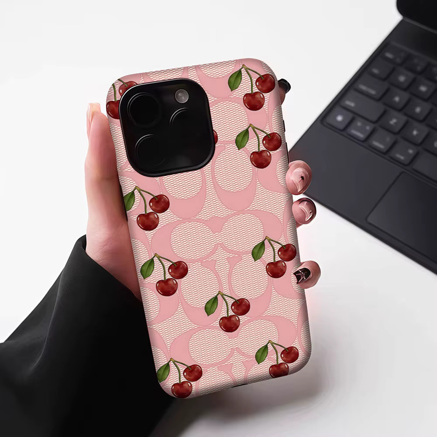 Aurbe 2-in-1 MagSafe Hülle mit mattem Film für iPhone 17 16 15 14 Plus Pro Max, stoßfeste Hartschale im Mesh Cherry Design, Farbe: Pink - Bild 6