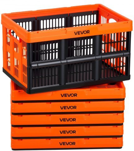VEVOR Stapelbare Kunststoff Aufbewahrungsboxen, 6er Pack, Orange, 45 l, Klappbare Lagerkisten mit Griffen - Bild 1