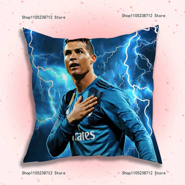 JMG Clothing CR7 Fußball Kissenbezug mit Ronaldo Motiv in Blau, B/H: 45 x 45 cm - Bild 1