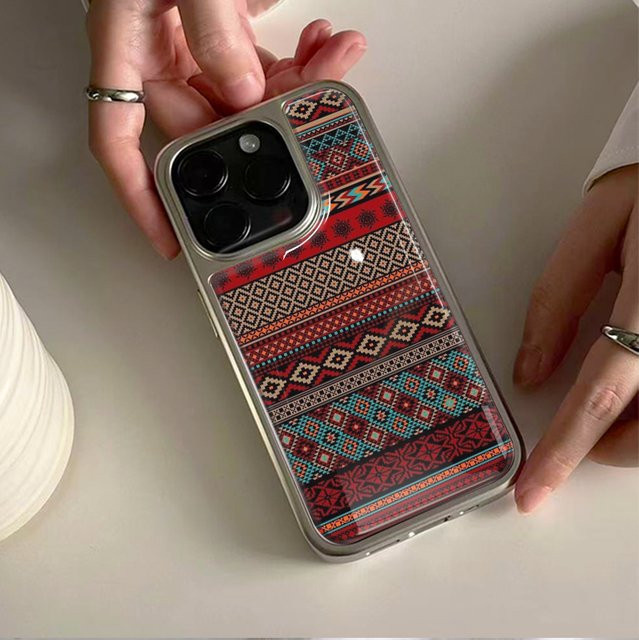 DecoPhone Handyhülle im Bohemian-Stil mit ethnischem Design und Silber-Rand, Sturzsichere TPU Hülle für iPhone XR/11/12/13/14/15/16/17 Pro Max, Multicolour - Bild 1