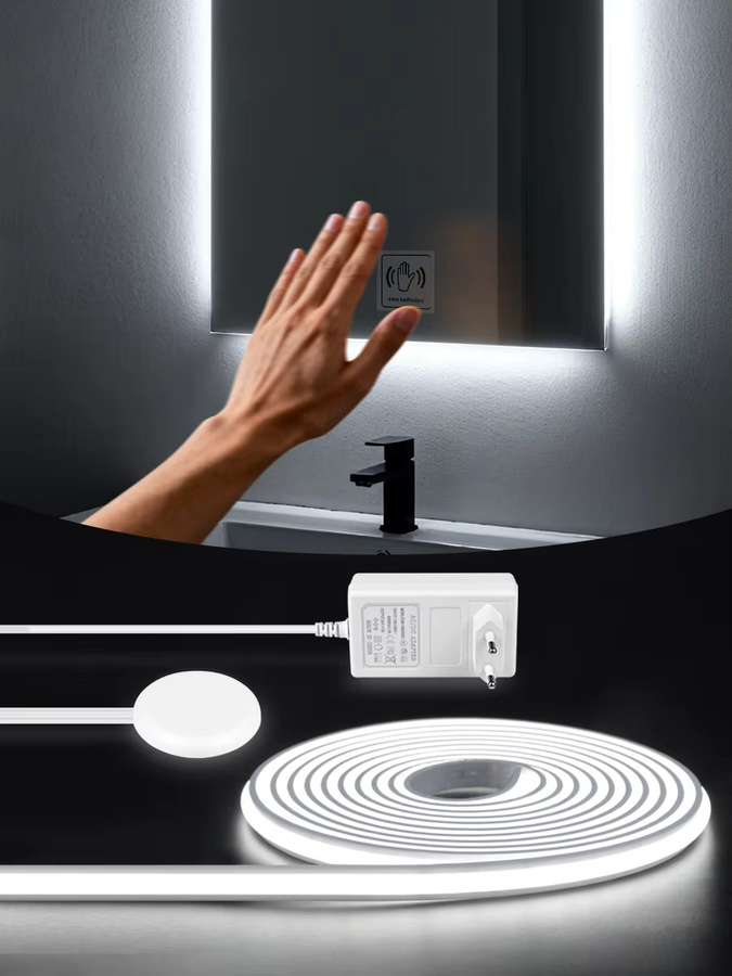 Rybakov COB-LED-Streifen mit Touch-Schalter, selbstklebende Neonlicht-Sensorlampe in Weiß für Schrank und Schminkspiegel - Bild 7