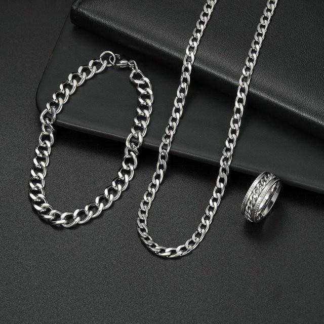 GiftSna Schmuckset, Armband, Halskette und Ring, Edelstahl, Schwarz, Herren - Bild 1