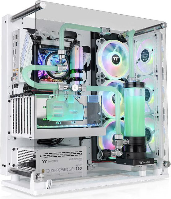 Tt Core P3 TG Pro weißes MOD wassergekühltes Computer-Gehäuse mit ATX-Vertikalanschluss und Wandmontage - Bild 1