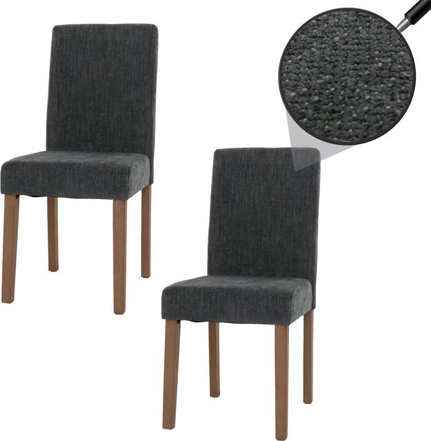 2er-Set MCW Esszimmerstühle Littau aus Chenille mit Holzbeinen in Dunkelgrau - Bild 1