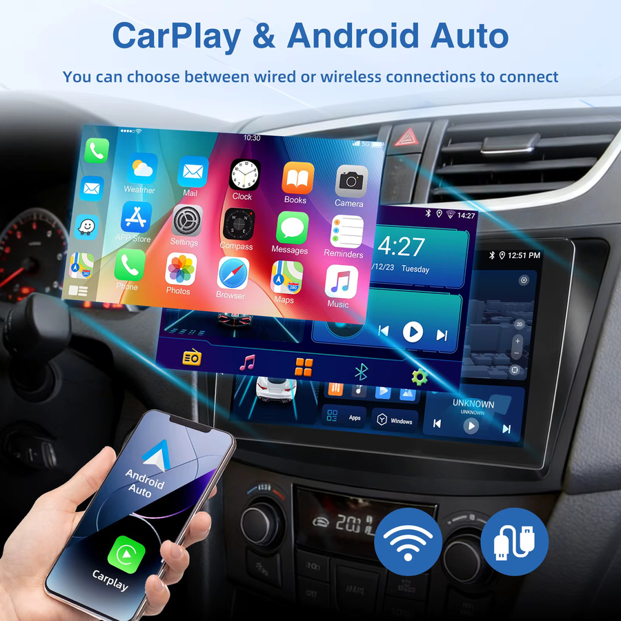 MOPECT 9-Zoll Universal Doppel-DIN Autoradio mit Android 15, 6GB RAM, 128GB Speicher, CarPlay, Bluetooth, GPS, DAB und AHD-Kamera in Schwarz - Bild 2