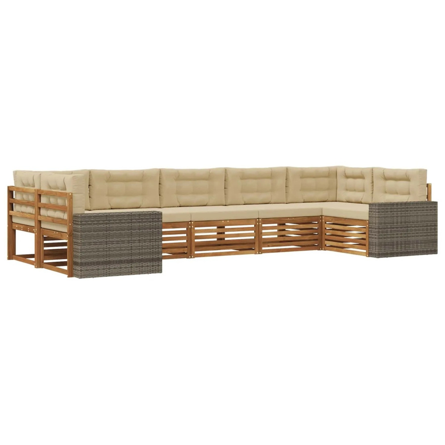 vidaXL Outdoor-Sofagarnitur aus Akazienholz in L-Form mit Kissen, Natur und Beige - Bild 2