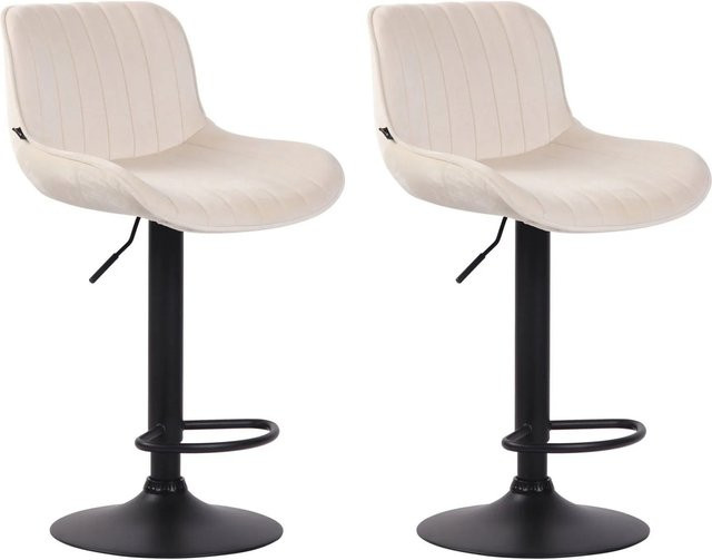 DELUKE 2er Set Barhocker BEKIM aus Samt in Creme und Schwarz, höhenverstellbar, drehbar mit Lehne, B/T/H: 50 x 50 x 86 cm - Bild 1