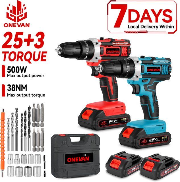 ONEVAN Akku-Bohrmaschine 500W mit 38N.M Drehmoment und Werkzeugset kompatibel mit Makita-Akku-Pin - Bild 1